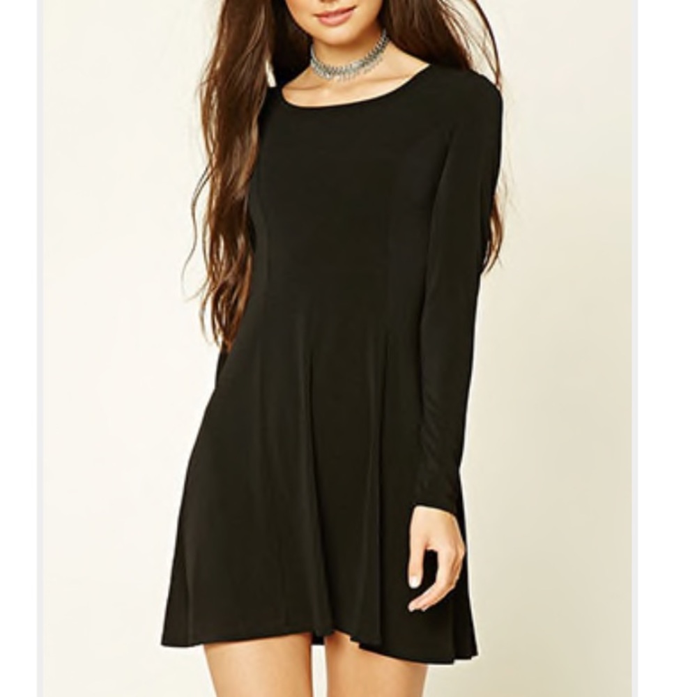 Black lace up back dress